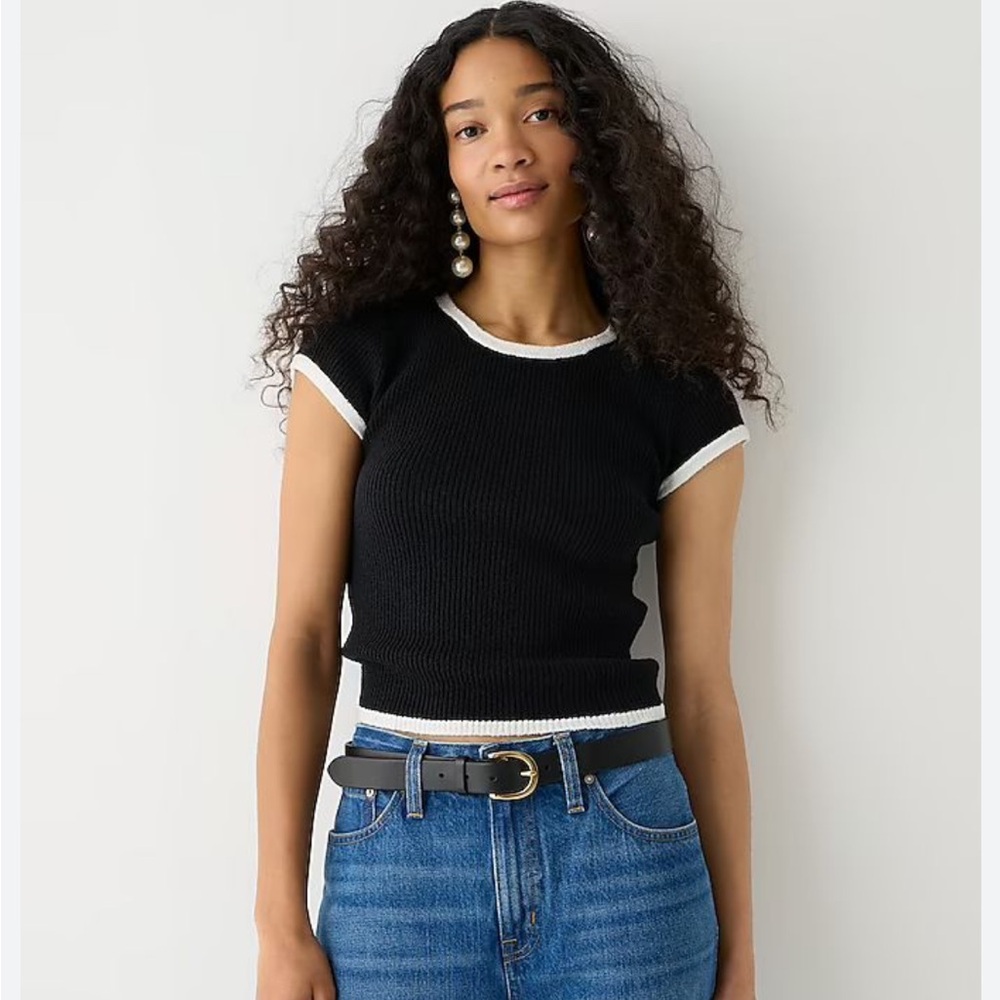 J.Crew Cropped cap-sleeve sweater T-shirt. Black and white